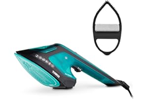 Tower T22031TL 2-in-1 Hand Garment Steamer with Iron Feature, Digital LED Display, One Temperature Technology, Double Soleplate, 25 Second Heat-up, Black and Teal