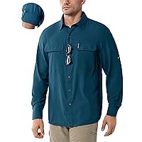 33,000ft Safari Overhemd voor heren, lange mouwen, sporthemd, UPF50 , uv- bescherming, functioneel hemd, ademend, button-down-hemd met zakken, voor wandelen, vissen, reizen, bruin, M