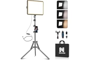 NICEVEEDI Kit de luz Fotografia LED de Video, 25 cm*20 cm Fotografía LED de 2800-6500 K, luz de 175 cm Estudio Regulable con Soporte de trípode y Soporte para telé para Filmación/Zoom/Videoconferencia/TikTok