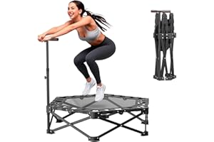 HEALFITH Foldable Trampoline for Adults - 42'' Rebounder with Adjustable Foam Handle Indoor/Outdoor Fitness Body Exercise