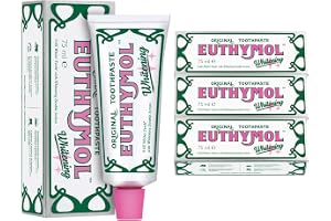 Euthymol blekande tandkräm 75 ml x 3, innehåller fluorid, icke-GMO glutenfri, plackborttagning hålskydd antibakteriella, vita rena tänder, fräschar upp andedräkt uppfriskande tandvård