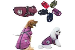 Komate Waterproof Dog Coat Jacket With Harness Fleece Winter Puppy Coat Vest Reflective Warm Pet Clothes Costume With Chest Strap Zipper For Small Medium Large Dogs Cold Weather (XXL, Purple)