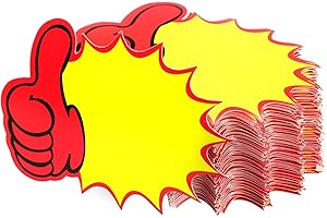 hocadon Set of 120 Retail Sale Signs Price Tags with Thumb Shape, Burst Signs Blank Star Burst Sales Price Label Tags for Retail Store Grocery Shop Party Favors, 3.2 x 4.3 inch