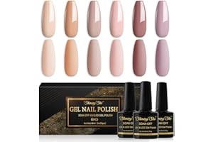 Shining She Esmaltes Semipermanentes Para Uñas en Gel UV LED,6 Colores Nude Rosa Beige Champán Pintauñas Semipermanentes Apto Para Principiantes Manicura,8ML