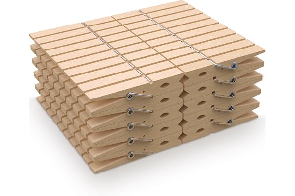 PORTENTUM Tvättklämmor i trä, 100-pack, naturlig. Perfekt för torkställning och hemmabruk, utomhusbeständig, lång livslängd, hållbar, storlek 7,5 x 1,0 x 1,3 cm