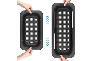 WIKSITE Over The Sink Colander Strainer Basket, Extendable Sink Drain Basket, Multi-Functional Fruit & Vegetable Cleaning Basket Wash Vegetables and Fruits, Drain Cooked Pasta(7.9 W X 13.4-19.5 L X 2.75 H)