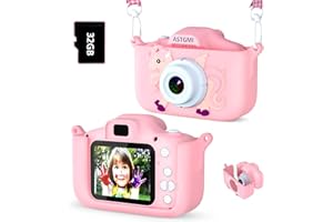 ASTGMI Macchina Fotografica Bambini, 12MP Mini Ricaricabile Fotocamera Digitale Bambina Videocamera Regalo per Ragazze Ragazzi 3-10 Anni, con Scheda 32 GB, Regali Giocattolo di Natale & Compleanno