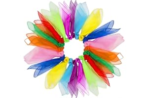 Dimoxii 20 Pcs Dance Sensory Scarves, Magic Juggling Scarf for Baby, Coloured Fabric Play Silks for Children, Rainbow Cloth Gymnastics Toy (20 pieces in 10 colours)