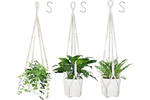atopo Trois Pieces Macramé Pot Suspendu Indoor Suspension Plante Panier Pot de Fleur Corde de Coton avec Perles Pas de Glands(90 CM),avec 3 Crochets Suspendusatopo