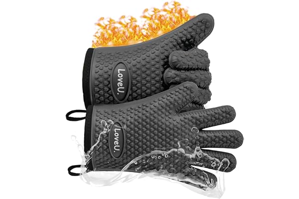 Loveuing Gants de Cuisine en Silicone et Coton Double Couche résistants à la Chaleur Gants de Four Gants de Barbecue Gants de Barbecue Gants de Cuisson Parfaits pour la Cuisson et Le Barbecue 1 Paire