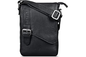 ROYALZ "Louisiana Leder Umhängetasche Klein für Männer Herren Ledertasche Mini Seitentasche Vintage Look Tasche zum Umhängen;Farbe:Schwarz
