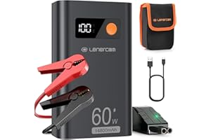 ‎LENERCOM Starthilfe Powerbank, 1800A Auto Starthilfe mit PD 60W Tragbarer, 12V Auto Batterie Booster (für 7 l Benzin und 4 l Dieselmotor), Starthilfegerät mit LED Taschenlampe