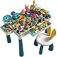 ORCHID M Kids Multi-Functional Educational Block Table and 1 Chair Set （Include 300 pcs building blocks）– Kids Multi Activity Building Block Table Toy with Storage; kids study table and chair