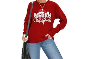 GREZEA Merry Christmas Sweatshirt for Women Christmas Hats and Trees Crew Neck Long Sleeve Fall Winter Pullover Xmas Gift
