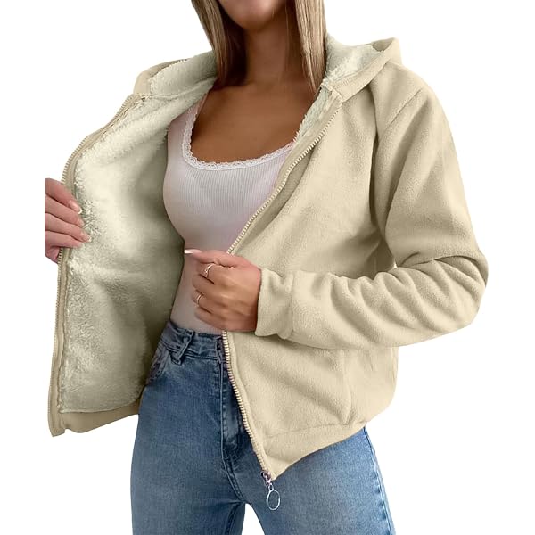 CMTOP Veste Polaire Femme à Capuche Zippée – Ultra Chaude Et Douce Pour L’Hiver, Hoodie Décontracté Couleur Unie Avec Poches, Manteau Peluche Léger Et Confortable
