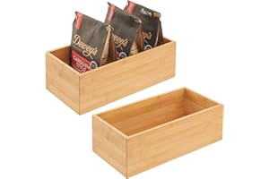 mDesign Set da 2 organizer da cucina – Porta bustine da te impilabile in legno di bambù – Portaoggetti per la credenza della cucina, i cassetti e la dispensa – naturale