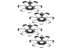 HAPYLUMI Éclairage LED Garage 200W 4 Pièces - 20000LM Puissant Plafonnier LED Garage Déformable à 7 Panneaux Ajustables 6500K Lumière Garage E26 / E27 Plafonnier LED pour Garages, Entrepôt, Cave, Atelier