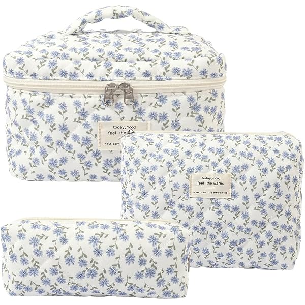 EFFUSON Große Make-up-Tasche Mit Blumenmuster - Leinen, Vergoldeter Reißverschluss, Reise-Kulturbeutel Für Damen