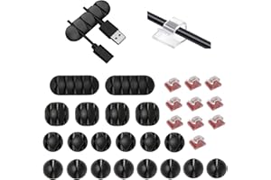 DEEDPF Pack de 30 clips en silicone pour l'organisation des câbles cableSupport de cordon de bureau, gestion des câbles pour voiture/bureau/maison et bureau.（noir et transparent）