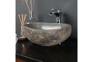 Naturstein Waschbecken 40 cm ovales in grau von WOHNFREUDEN - Mit Unikatauswahl