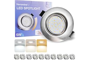 Heromind Spot Encastrable Métal 10PCS, 5W 600LM, 3 Températures de Couleur, Variation d’Intensité 0-100%, Angle Ajustable 30°, Pour Salon/Bureau