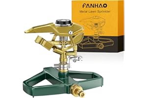 FANHAO Heavy Duty Pulsating Impact Lawn Sprinkler with Metal Base, 100% Metal Adjustable Circular Zinc Impulse Sprinkler for Yard Lawn, 360 Degree Large Area Coverage, Covers Up to 5800 sq. ft