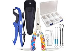 LaJao Fishing Pliers Hook Remover Tackle Box Knot Tying Tool Set Sea fishing Tools Multi Tools Fishing Accessories 7 in1 for Men Father's Day