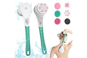 zerotop Elektrische Körperbürste Badebürste Rückenbürste Mit 6 AufsäTzen, Spa RüCken Und KöRperwäScher Mit 17" Langem Griff, IPX7 Wasserdicht 3 Geschwindigkeit Spin Reinigung Bürste für Männer Frauen