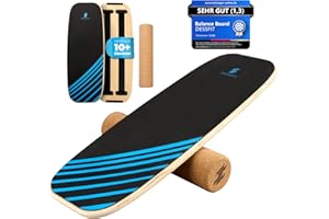 ‎DESSFIT Dessfit Balance Board Holz Rutschfest mit Kork Rolle | Balance Board Erwachsene & Kinder | Gleichgewichtstrainer | Pilates board | Wackelbrett Physiotherapie Zubehör | Balance Training Equipment