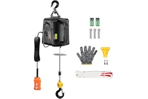 VEVOR 2 en 1 Polipasto Eléctrico 1500W Cabrestante Eléctrico Portátil 498,95 kg Altura de Elevación 7m Velocidad de Elevación 4 m/min con cable para Garaje Almacén Remolque de Fábrica