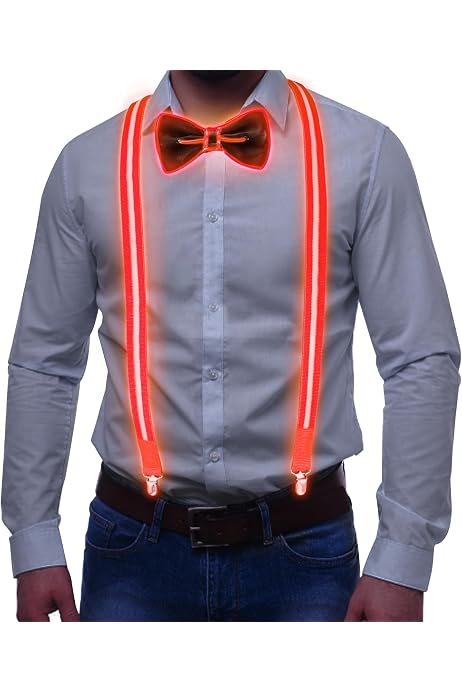 Light Up Men's LED Suspenders/Bowtie Perfect For Music Festival Costume