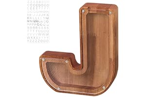PIPIHOME Hucha infantil personalizada A-Z alfabeto madera hucha, huchas creativas de madera decoración, hucha grande para niños, niñas, adultos, regalos para cumpleaños (J)