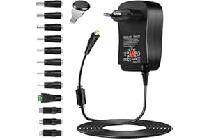 AXFEE 41W Chargeur Universel avec 12 Embout, Adaptateur Transformateur d'alimentation DC 6V 9V 12V 15V 18V 20V 24V pour PC Ordinateur Portable, Routeur, Imprimante, Numériseur, Télécopieurs, TFT
