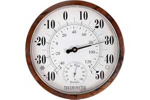 PYNTOP Indoor Outdoor Thermometer Hygrometer - 10 Inch Outdoor Thermometer Large Numbers, 2 in 1 Thermometer Hygrometer, Outside Thermometers for Patio (Brown)