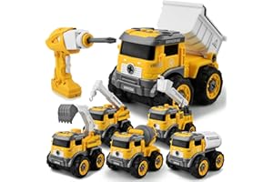 GIZMOVINE Ferngesteuerter Bagger und Traktor Spielzeug-Set für Kinder ab 3 Jahre, DIY RC Baufahrzeuge mit Kran, Licht & Sound - Ideal als Bruder Geschenk