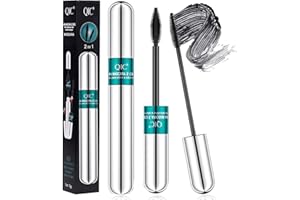 JEFFOUOO QIC 4D-Seidenfaser-Wimperntusche,2 in 1 Wimperntusche Wasserfest,Lash Extension Mascara,Verlängerung&Volumen Eyelash Mascara für Natürlichen Lange Wimpern Not Blooming Lang anhaltend(1 Stück)