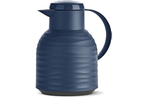 Emsa N4011000 Samba Wave Isolierkanne | 1,0 Liter | Quick-Press Kunststoff | Glas-Isolierkolben | Kaffeekanne: 12h heiß/24h kalt | 100 % dicht | Wave Navy