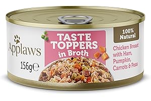 Applaws Boîtes de Nourriture Humide pour Chiens 100% Naturelle, Filet de Poulet avec Jambon et Légumes en Bouillon - Lot de 12 boîtes de 156 g