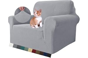 MAXIJIN Funda elástica para Silla para Sala de Estar, 1 Pieza Funda para Silla con Brazos Jacquard Protector para Silla Sofá Funda para sillón (1 Plaza, Gris Plateado)