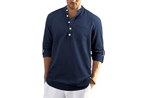 Enlision Camisa de Lino Manga Larga para Hombre Camisas Informales de Verano Camisa Suelta de Ocio de Color Sólido con Botónes Top con Bolsillo
