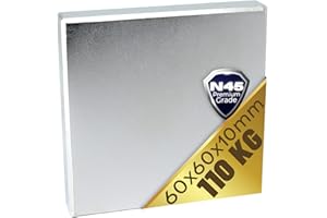 MAGNET-KAUF Neodym Magnet 110 Kg - Neodym Magnete Extra Stark - Super Magneten Quader Groß - 60x60x10 mm Power Block Platte