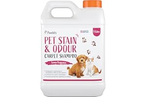 Pawbits Pet Stain and Odour Carpet Shampoo 1L Super Concentrated - Lemon Scented Carpet and Upholstery Cleaner with Odour Neutraliser - Removes Cat Dog or Puppy Urine/Waste Smells, Cruelty Free