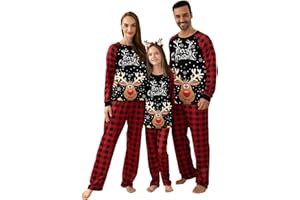 MUYOGRT Pijama Navidad Familia, Conjunto Pijama Familiar a Juego, Pijamas de Navidad Renos Estampada, Pijama Navideños Familiar para Mujer, Hombre, Niños