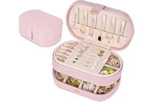 E-MANIS Voyage Boîte à Bijoux pour Femme et Fille,Boîte à Bijoux de Super Pratique 3 Couches,Boîte à Bijoux pour Bagues,ColliersBoucles d'oreilles,Bracelets,Cadeau (Rose)