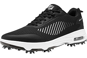 Fenlern Men's Golf Shoes Air Cushion Outsole with 9 Spikes Breathable Mesh Tennis Sneakers
