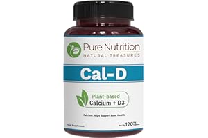 PURE NUTRITION NATURAL TREASURES Pure Nutrition Cal D - Plant Based Calcium with VIT D3 K2 & Magnesium | 120 Tabs | 500mg Vegan Calcium per Serving | Supplement for Bone Health