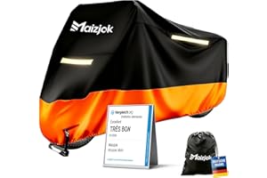 Maizjok® Bache Moto Exterieur Etanche, Housse Moto Impermeable Interieur 210D Protection au Pluie poussière UV Hiver Été, Couverture pour Scooter Mobylette Moto Trail/Street/Scrambler (245x105x125cm)