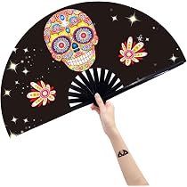 Großer Faltbarer Bambus-Fächer – 63 Cm Geöffnet, Nylonstoff, Magic Mushroom Design