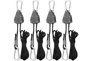 CRIVEPLE 4 Stück Ratchet Hanger, Duty Heavy Rope Seilratsche mit Haken, Einstellbare Seil Seilhaken Ratsche Seilratsche 2M, 1/8 Zoll für Pflanzenventilator Licht Zimmerpflanzen