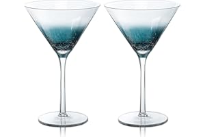 Joeyan 320ml Copas de Martini con Efecto Craquelado Azules,Juego de 2 Copas de Cóctel de Cristal Soplado a Mano, Copas de Gin-Tonic para Casa,Restaurante,Fiestas,Bodas, Regalos, Apto para lavavajillas